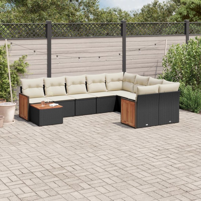 vidaXL Set de sofás de jardín 10 pzas cojines ratán sintético negro vidaXL Set de sofás de jardín 10 pzas cojines ratán sintético negro