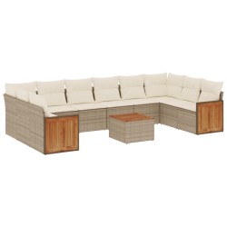 vidaXL Set de sofás de jardín 11pzas con cojines ratán sintético beige