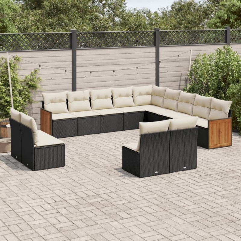 vidaXL Set de sofás de jardín y cojines 13 pzas ratán sintético negro vidaXL Set de sofás de jardín y cojines 13 pzas ratán sintético negro
