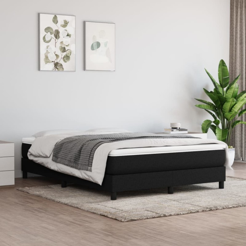 vidaXL Cama box spring con colchón tela negro 140x200 cm