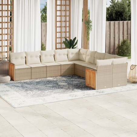 vidaXL Juego de sofás jardín con cojines beige 10 pzas ratán sintético