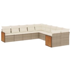 vidaXL Juego de sofás jardín con cojines beige 10 pzas ratán sintético