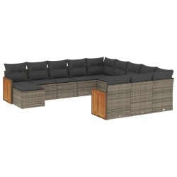 vidaXL Set de sofás de jardín 12 pzas con cojines ratán sintético gris