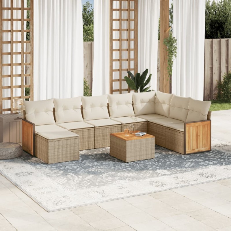 vidaXL Set de sofás de jardín 9 pzas con cojines ratán sintético beige vidaXL Set de sofás de jardín 9 pzas con cojines ratán sintético beige