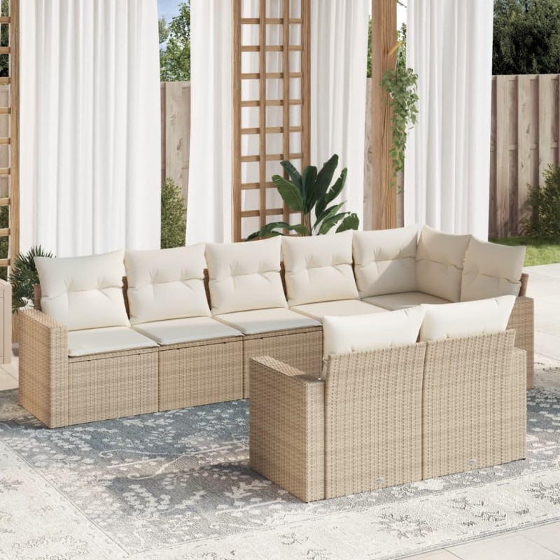 vidaXL Juego de sofás de jardín con cojines beige 8 pzas ratán PE vidaXL Juego de sofás de jardín con cojines beige 8 pzas ratán PE
