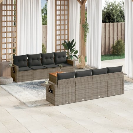 vidaXL Set de muebles de jardín 9 pzas y cojines ratán sintético gris