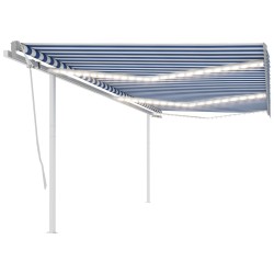 vidaXL Toldo automático LED sensor de viento azul y blanco 6x3 m
