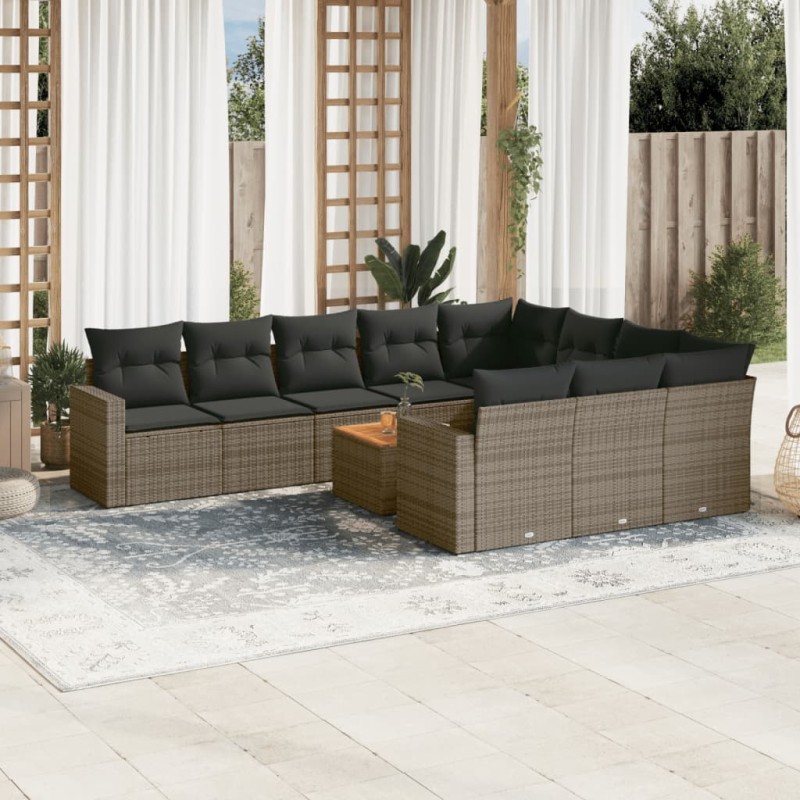 vidaXL Set de sofás de jardín 11 pzas y cojines ratán sintético gris vidaXL Set de sofás de jardín 11 pzas y cojines ratán sintético gris