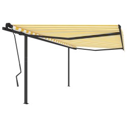 vidaXL Toldo retráctil manual con postes amarillo y blanco 4,5x3,5 m