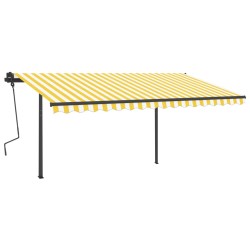 vidaXL Toldo retráctil manual con postes amarillo y blanco 4,5x3,5 m