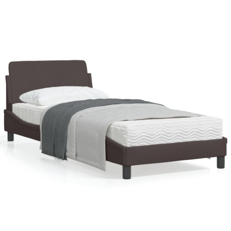 vidaXL Estructura de cama con cabecero de tela marrón oscuro 90x200 cm