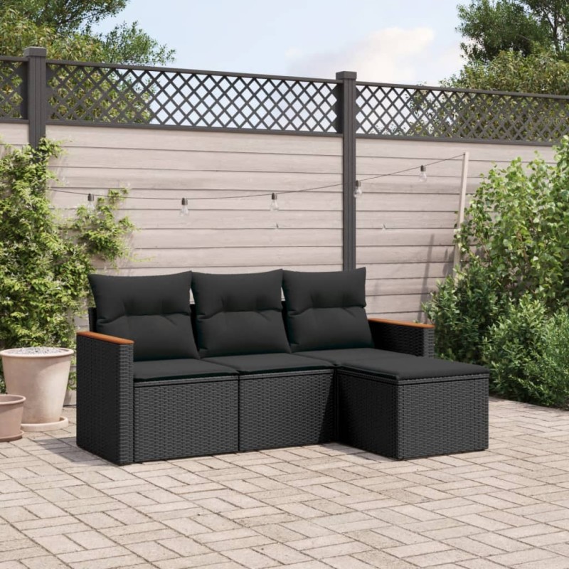vidaXL Juego de sofás jardín 4 pzas con cojines ratán sintético negro vidaXL Juego de sofás jardín 4 pzas con cojines ratán sintético negro