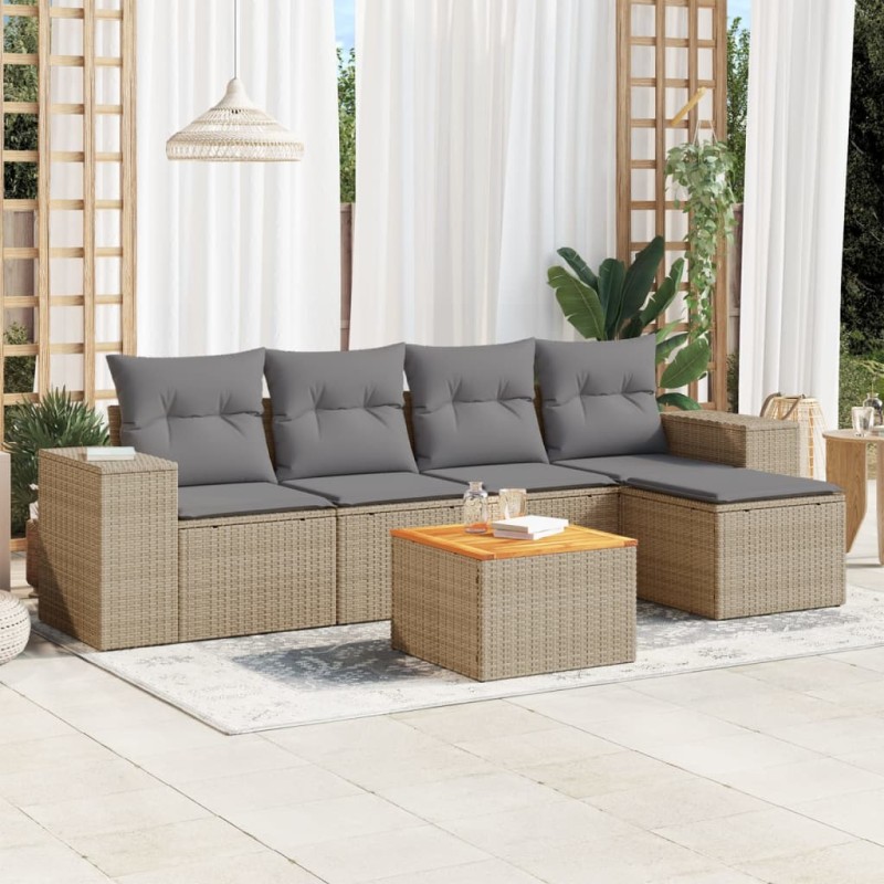 vidaXL Juego de sofás jardín con cojines 6 pzas ratán sintético beige vidaXL Juego de sofás jardín con cojines 6 pzas ratán sintético beige