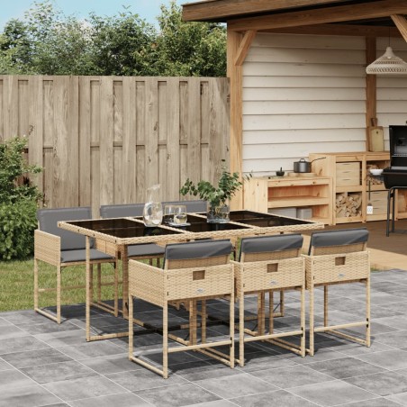 vidaXL Set comedor de jardín 7 pzas con cojines ratán sintético beige