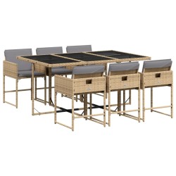 vidaXL Set comedor de jardín 7 pzas con cojines ratán sintético beige