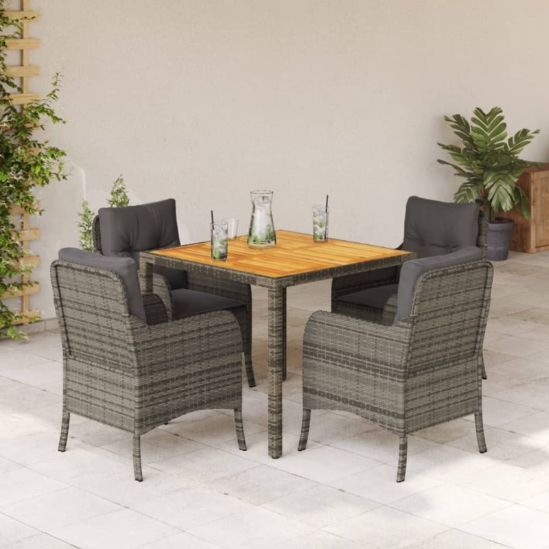 vidaXL Set comedor de jardín 5 piezas con cojines ratán sintético gris vidaXL Set comedor de jardín 5 piezas con cojines ratán sintético gris