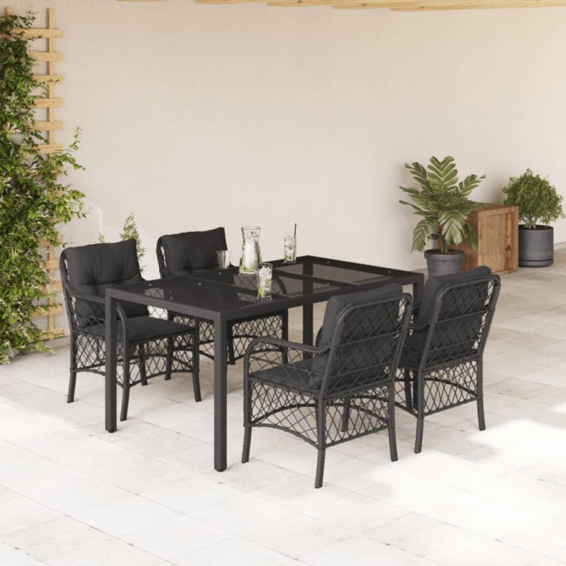 vidaXL Set de muebles jardín 5 pzas con cojines ratán sintético negro vidaXL Set de muebles jardín 5 pzas con cojines ratán sintético negro