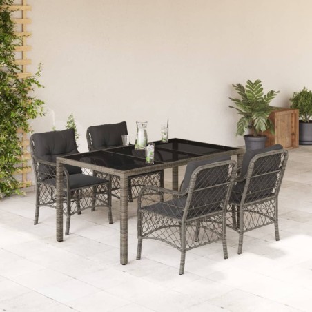 vidaXL Set comedor de jardín 5 piezas con cojines ratán sintético gris