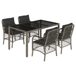 vidaXL Set comedor de jardín 5 piezas con cojines ratán sintético gris