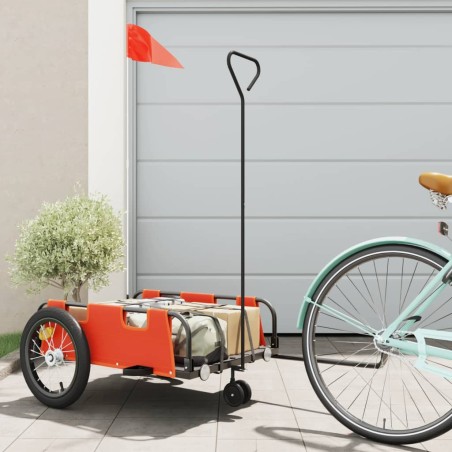 vidaXL Remolque para bicicletas hierro y tela Oxford naranja