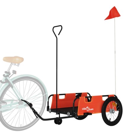 vidaXL Remolque para bicicletas hierro y tela Oxford naranja