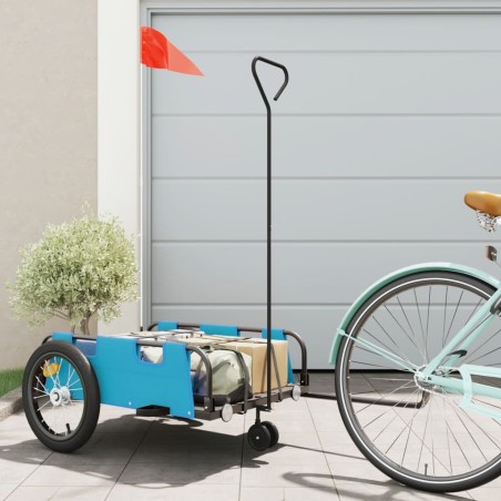 vidaXL Remolque para bicicletas hierro y tela Oxford azul