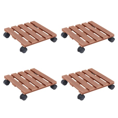 vidaXL Soportes con ruedas para plantas 4 uds marrón WPC 30x30x7,5 cm