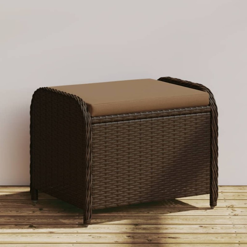 vidaXL Taburete de jardín con cojín ratán sintético marrón 58x46x46 cm vidaXL Taburete de jardín con cojín ratán sintético marrón 58x46x46 cm