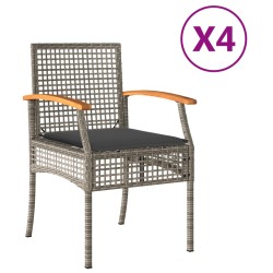 vidaXL Sillas de jardín con cojín 4 uds ratán PE gris y madera acacia