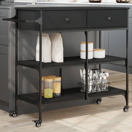 vidaXL Carrito de cocina de madera de ingeniería negro 105x42x95 cm