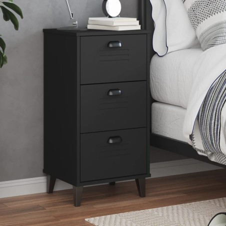 vidaXL Mesita de noche VIKEN madera maciza de pino negra
