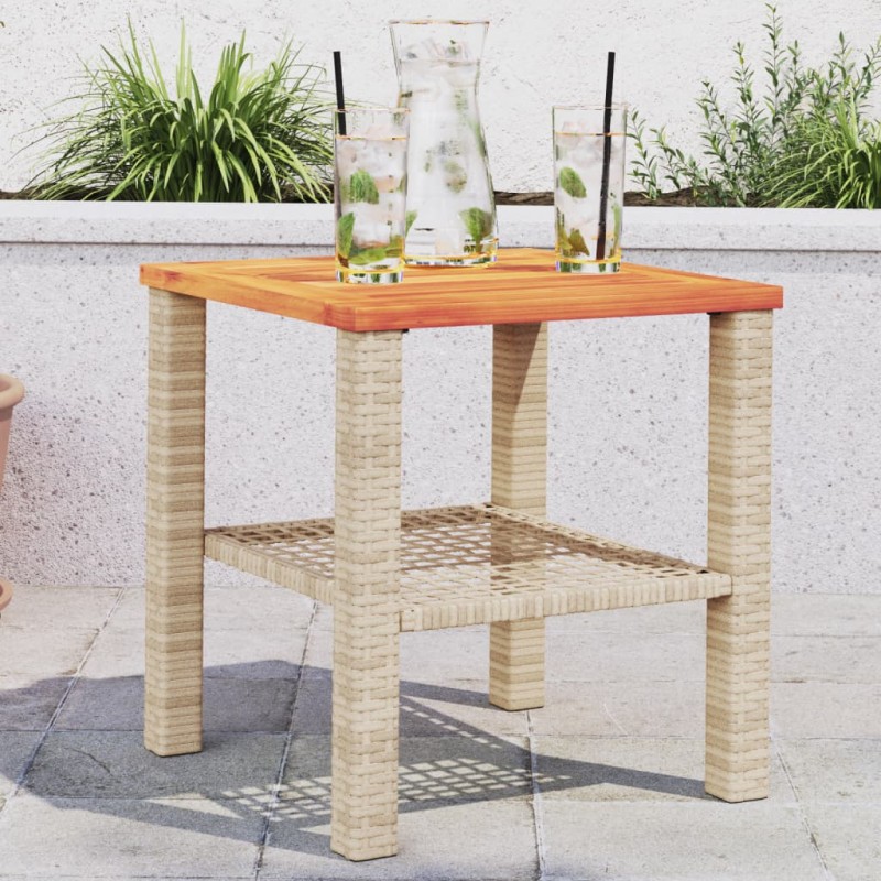vidaXL Mesa de jardín ratán sintético madera acacia beige 40x40x42 cm vidaXL Mesa de jardín ratán sintético madera acacia beige 40x40x42 cm
