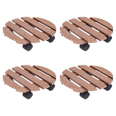 vidaXL Soportes con ruedas para plantas 4 uds marrón WPC Ø30x7,5 cm