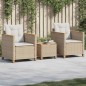 vidaXL Mesita y sillas con cojines 3 pzas ratán PE madera acacia beige vidaXL Mesita y sillas con cojines 3 pzas ratán PE madera acacia beige