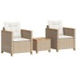 vidaXL Mesita y sillas con cojines 3 pzas ratán PE madera acacia beige vidaXL Mesita y sillas con cojines 3 pzas ratán PE madera acacia beige