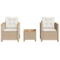 vidaXL Mesita y sillas con cojines 3 pzas ratán PE madera acacia beige vidaXL Mesita y sillas con cojines 3 pzas ratán PE madera acacia beige