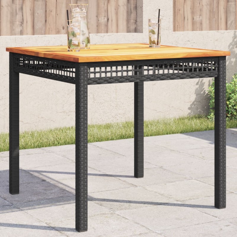 vidaXL Mesa de jardín ratán sintético madera acacia negro 80x80x75 cm vidaXL Mesa de jardín ratán sintético madera acacia negro 80x80x75 cm