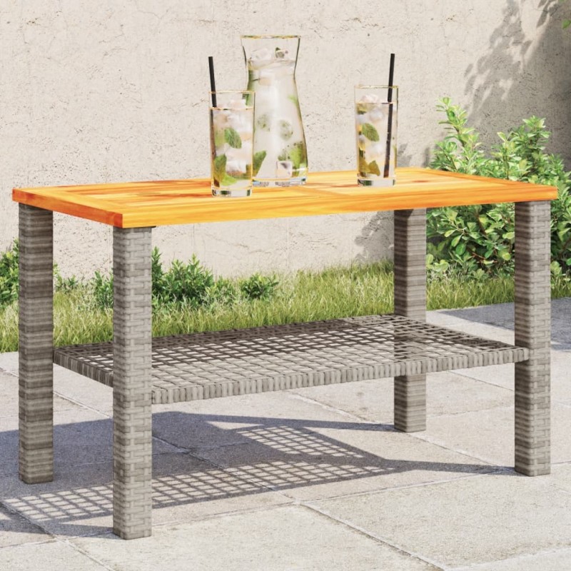 vidaXL Mesa de jardín ratán sintético madera acacia gris 70x38x42 cm vidaXL Mesa de jardín ratán sintético madera acacia gris 70x38x42 cm