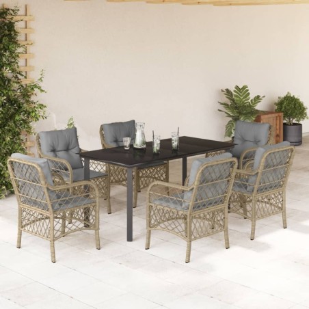 vidaXL Set comedor de jardín 7 pzas con cojines ratán sintético beige
