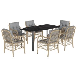 vidaXL Set comedor de jardín 7 pzas con cojines ratán sintético beige