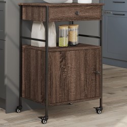 vidaXL Carrito de cocina madera ingeniería marrón roble 56x43x89,5 cm