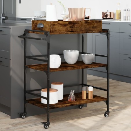 vidaXL Carrito cocina madera ingeniería roble ahumado 81,5x41x92,5 cm