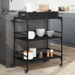 vidaXL Carrito de cocina de madera de ingeniería negro 81,5x41x92,5 cm