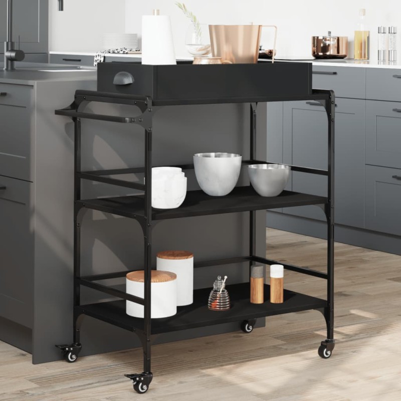 vidaXL Carrito de cocina de madera de ingeniería negro 81,5x41x92,5 cm vidaXL Carrito de cocina de madera de ingeniería negro 81,5x41x92,5 cm