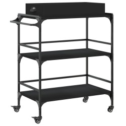 vidaXL Carrito de cocina de madera de ingeniería negro 81,5x41x92,5 cm