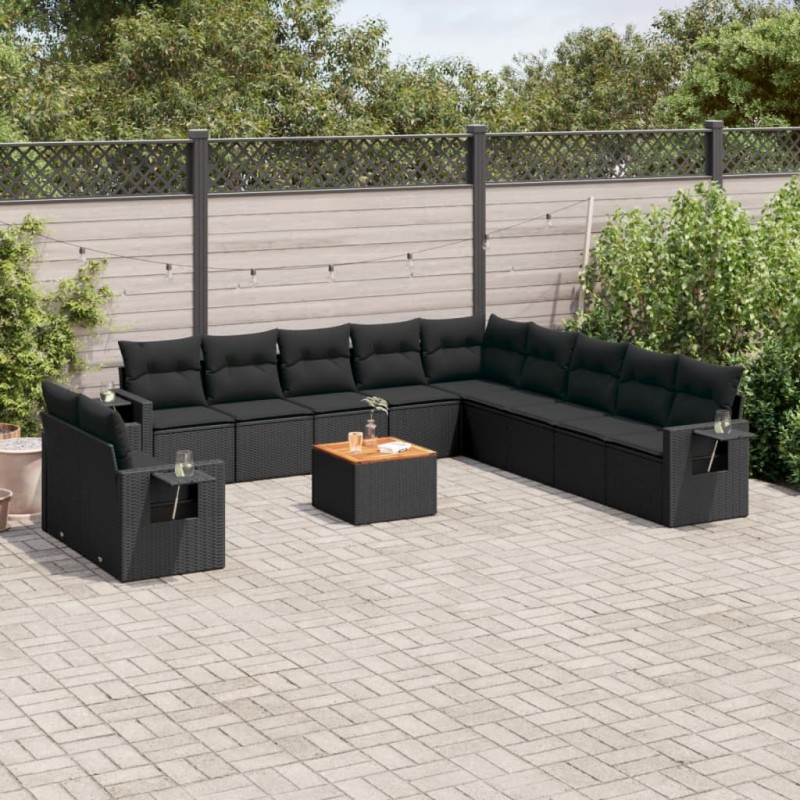 vidaXL Set de sofás de jardín 12 piezas cojines ratán sintético negro vidaXL Set de sofás de jardín 12 piezas cojines ratán sintético negro