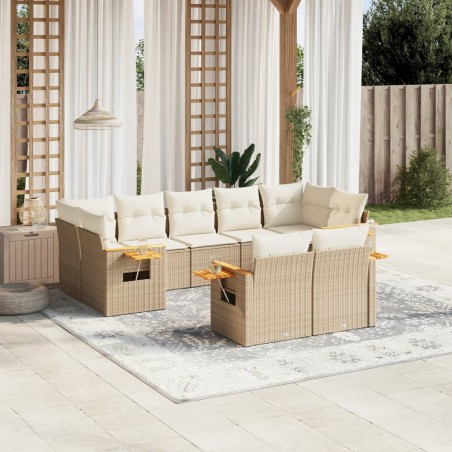 vidaXL Set de sofás de jardín 9 pzas con cojines ratán sintético beige