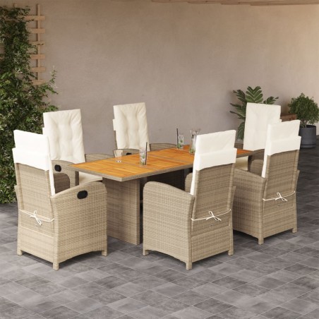 vidaXL Set comedor de jardín 7 pzas con cojines ratán sintético beige