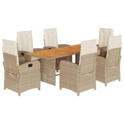 vidaXL Set comedor de jardín 7 pzas con cojines ratán sintético beige