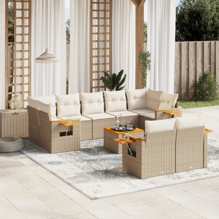vidaXL Juego de sofás jardín con cojines beige 10 pzas ratán sintético